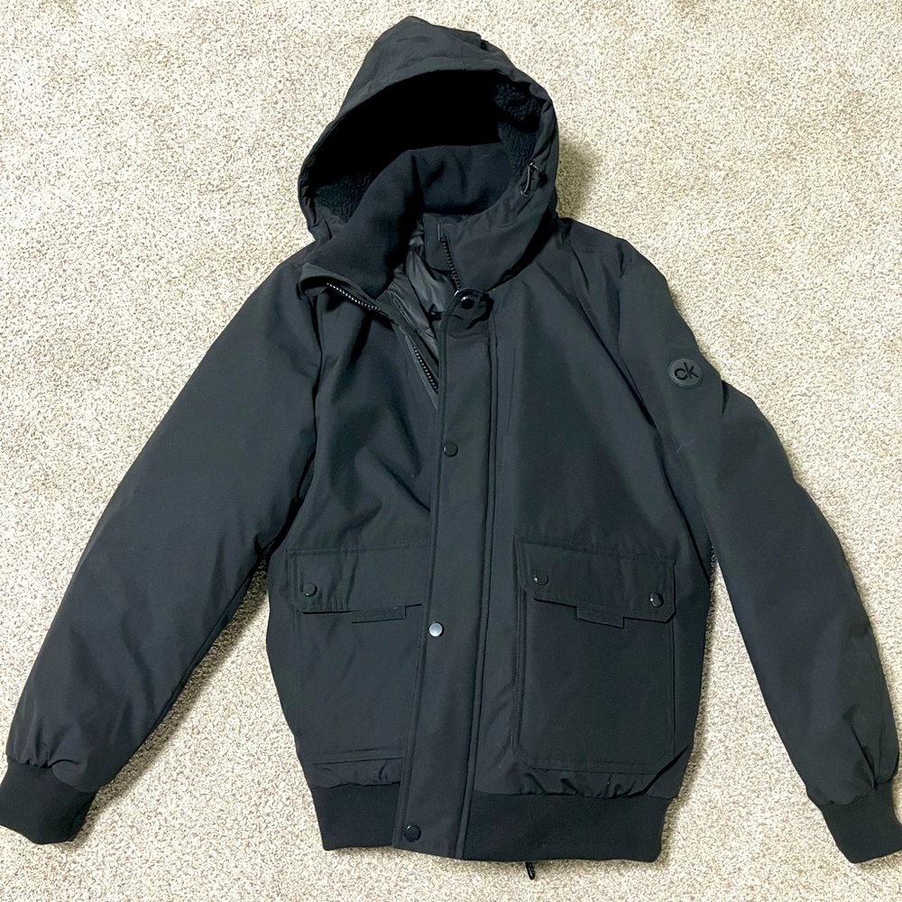 Calvin Klein black hooded winter coat.